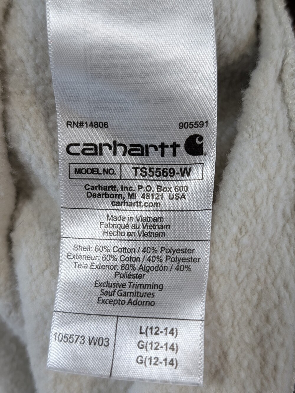 Carhartt Force Relaxed Fit Logo Hoodie Women's Large Cream Moisture Wicking - Picture 8 of 12